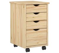 GFEROMRF Armoire à roulettes avec roues, marron, 34 x 39 x 56 cm, en pin | Bois de pin massif, rails à roulettes, poignées encastrées, finition mate, minimaliste, bureau, salle d'étude