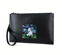 GFGHSJK Portefeuille pour hommes Starry Night Bull Terrier Sitting Field élégant sac à main imprimé en PU mode et pratique pour le port quotidien pour carte poche à pièces