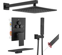 GFHOOZ Ensemble de robinets de Douche de Luxe Noir Mat, Douche Murale en Laiton avec Bec de Baignoire et inverseur à Bouton-Poussoir, Pomme de Douche à Effet Pluie de 10 Pouces