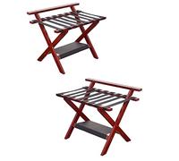 GFHOOZ Lot de 2 Porte-Bagages Pliables avec Dossier, Support de Valise Multifonctionnel et Plateau de Rangement pour Chambre d'amis, Support de Cordon en Nylon Marron, conceptio