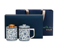 GFHTRELY Boîte de thé Boîtes de Rangement thé en Vrac Porcelaine Bleue et Blanche Filtre Bureau Passoire à Service Chinois Coffret Cadeau Double boîte Boîte à thé