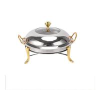 GFHVDC Ensemble complet de plats à récurer de 3 litres avec chauffe-aliments, cadre de carburant et pieds de soutien, en acier inoxydable, pour toute fête, doré
