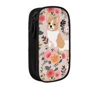Gfhwpxcnb Corgi - Grande trousse à crayons à motif floral pour garçons et filles, grande trousse à crayons avec compartiments - Pochette à stylos - Organiseur de papeterie pour bureau, fournitures