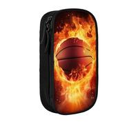 Gfhwpxcnb Grande trousse à crayons avec compartiments pour garçons et filles - Motif basketball on Fire - Pour bureau, école, noir, Noir , Taille unique, Trousse de maquillage