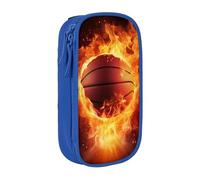 Gfhwpxcnb Grande trousse à crayons avec compartiments pour garçons et filles - Motif basketball on Fire - Pour bureau, école, noir, bleu, Taille unique, Trousse de maquillage