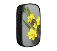 Gfhwpxcnb Grande trousse à crayons avec compartiments pour garçons et filles - Motif fleurs de narcisse - Organiseur de papeterie pour bureau, fournitures scolaires - Noir, Noir , Taille unique,