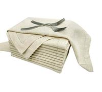 Gfi Linen Clubs Lot de 12 Serviettes de Table Ajourées en Lin et Coton (70% Coton, 30% Lin) 50 x 50 cm, Couleur Naturelle, Aspect Rustique