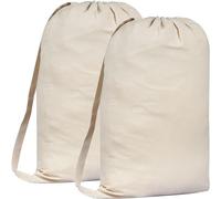 GFI LINEN CLUBS Lot de 2 sacs à linge en toile de qualité supérieure avec bandoulière, 75 x 56 cm, 40 L, 100 % coton, tissage durable, cordon de serrage avec cordon de serrage, doublure lavable en