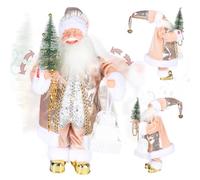 Gfilay Père Noël dansant de 45,7 cm avec musique - Figurine de Noël latte dorée en peluche chante 6 chansons de vacances classiques, secoue la tête et les mains - Décoration de Noël festive à