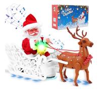 Gfilay Père Noël Électrique avec Rennes et Traîneau, Jouets Chantants et Dansants avec Jingle Bell Rock, Décoration de Noël avec Musique et Lumières, Cadeau Amusant pour Enfants et Famille