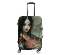 GFLFMXZW Housse de bagage de voyage élastique avec ventilateur et fleurs - Housse de protection pour bagages de voyage anti-rayures - Housse décorative pour adulte, Éventail et fleur, L