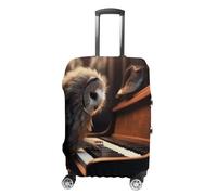 GFLFMXZW Housse de bagage de voyage élastique pour valise, motif hibou, piano, housse de protection pour bagages de voyage, anti-rayures, housse décorative pour adulte, Hibou joue du piano, M