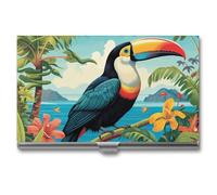 GFLFMXZW Porte-cartes de visite en métal pour homme et femme, porte-cartes de poche, motif feuilles tropicales marines, porte-cartes, cartes de crédit, carte d'identité, étui à fermeture à boucle,