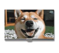 GFLFMXZW Porte-cartes de visite en métal pour homme et femme Shiba Inu Smile Langue, porte-carte de crédit, porte-carte d'identité, fermeture à boucle, Style :