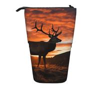 GFLFMXZW Red Deer Bull Elk Trousse à crayons télescopique avec fermeture éclair Motif coucher de soleil, Noir , Taille unique