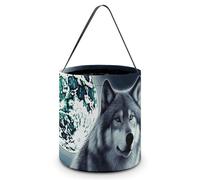 GFLFMXZW Sacs à friandises d'Halloween motif loup sous la lune - Sacs d'Halloween portables et pliables avec poignées - Panier à bonbons d'Halloween réutilisable - Sac fourre-tout d'Halloween pour