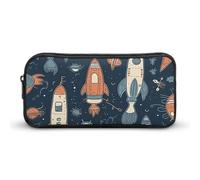 GFLFMXZW Trousse à crayons à grande ouverture - Grande capacité - Motif fusée spatiale - Trousse esthétique avec fermeture éclair - Pochette portable pour pièces de monnaie - Organiseur de bureau,