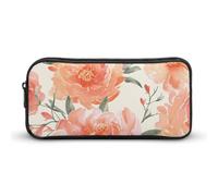 GFLFMXZW Trousse à crayons à grande ouverture - Grande capacité - Motif pêche et pivoine - Trousse esthétique avec fermeture éclair - Pochette de rangement portable pour pièces de monnaie - Organiseur