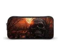 GFLFMXZW Trousse à crayons à grande ouverture - Grande capacité - Motif tête de mort la nuit - Trousse esthétique à fermeture éclair - Pochette portable pour pièces de monnaie - Organiseur de bureau,