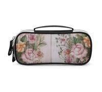 GFLFMXZW Trousse à crayons à large ouverture, grande capacité, belle peinture de fleurs sur bois, trousse à crayons portable, esthétique, trousse à crayons avec fermeture éclair avec poignée pour