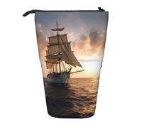 GFLFMXZW Trousse à crayons télescopique avec fermeture éclair Motif bateau à voile au coucher du soleil Blanc, Noir , Taille unique
