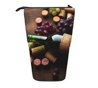 GFLFMXZW Trousse à crayons télescopique avec fermeture éclair - Motif bouteille de vin - Motif raisin, Noir , Taille unique