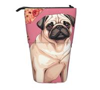 GFLFMXZW Trousse à crayons télescopique avec fermeture éclair Motif carlin Pizza Rose, Noir , Taille unique
