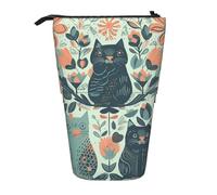 GFLFMXZW Trousse à crayons télescopique avec fermeture éclair Motif chats oiseaux et fleurs, Noir , Taille unique