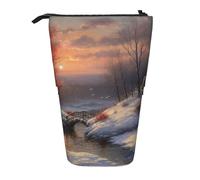 GFLFMXZW Trousse à crayons télescopique avec fermeture éclair Motif coucher de soleil d'hiver, Noir , Taille unique