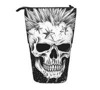 GFLFMXZW Trousse à crayons télescopique avec fermeture éclair Motif crâne punk Blanc, Noir , Taille unique