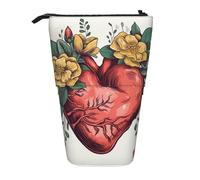 GFLFMXZW Trousse à crayons télescopique avec fermeture éclair Motif cœur et fleurs, Noir , Taille unique