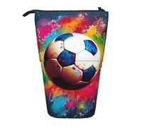 GFLFMXZW Trousse à crayons télescopique avec fermeture éclair Motif football coloré, Noir , Taille unique
