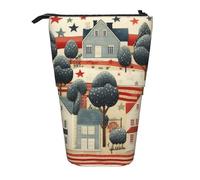 GFLFMXZW Trousse à crayons télescopique avec fermeture éclair Motif maison américaine, Noir , Taille unique