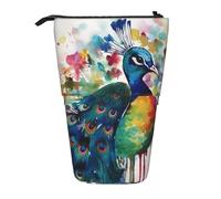 GFLFMXZW Trousse à crayons télescopique avec fermeture éclair Motif paon aquarelle, Noir , Taille unique