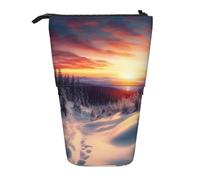 GFLFMXZW Trousse à crayons télescopique avec fermeture éclair - Motif paysage d'hiver et neige - Avec fermeture éclair, Noir , Taille unique