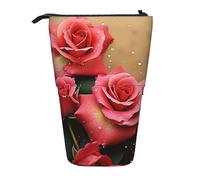 GFLFMXZW Trousse à crayons télescopique avec fermeture éclair Motif roses, Noir , Taille unique