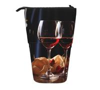 GFLFMXZW Trousse à crayons télescopique avec fermeture éclair Motif verres de vin rouge, Noir , Taille unique