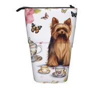 GFLFMXZW Trousse à crayons télescopique avec fermeture éclair Motif Yorkshire Terrier Thé Party Papillons Roses, Noir , Taille unique