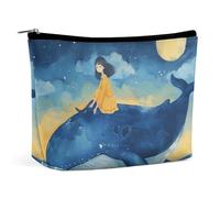 GFLFMXZW Trousse de maquillage de voyage pour femme assise sur une baleine bleue, grande trousse de rangement de maquillage, assise sur une baleine bleue, taille unique, trousse de maquillage, Assis
