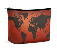 GFLFMXZW Trousse de maquillage de voyage pour femme - Carte du monde rouge et marron - Grande trousse de maquillage - Carte du monde rouge et marron - Taille unique, Carte du monde rouge et marron,