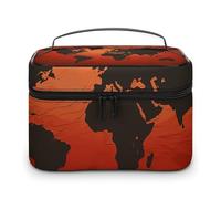 GFLFMXZW Trousse de maquillage de voyage pour femme - Carte du monde rouge et marron - Grande trousse de rangement de maquillage - Carte du monde rouge et marron - 25 x 18 x 15 cm, Carte du monde