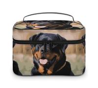 GFLFMXZW Trousse de maquillage de voyage pour femme - Grande trousse de maquillage pour sac à main - Grand étui de rangement de maquillage - Motif chien Rottweiler - 25 x 18 x 15 cm - Trousse de