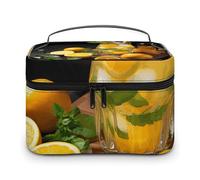 GFLFMXZW Trousse de maquillage de voyage pour femme, limonade orange avec pochette de maquillage menthe, grande trousse de rangement de maquillage, sac de réception, limonade orange avec menthe, 25 x