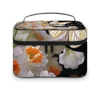 GFLFMXZW Trousse de maquillage de voyage pour femme - Papillons et fleurs de narcisse, grande trousse de maquillage pour sac à main, sac de réception, papillons, fleurs de narcisse, 25 x 18 x 15 cm,