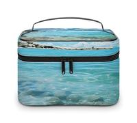 GFLFMXZW Trousse de maquillage de voyage pour femme, pochette de maquillage pour sac à main, grande trousse de rangement de maquillage, sac de réception, eau de mer pittoresque, 25 x 18 x 15 cm,