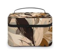 GFLFMXZW Trousse de maquillage de voyage pour femme - Pochette de maquillage rétro pour sac à main - Grand étui de rangement de maquillage - Sac de réception - Feuilles rétro - 25 x 18 x 15 cm -