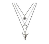 GFLPO Collier bohème superposé pour femme et homme - Collier avec pendentif croissant en argent - Collier avec pendentif en forme de croissant de taureau contre le mauvais œil - Bijoux occidentaux