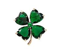 GFM® Broche en émail avec feuilles de trèfle à trois ou quatre feuilles et diamants - (BRCH-Clover-CRYS), Petit, Métal, Cristal