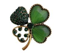 GFM® Broche trèfle à quatre feuilles en émail - (BRCH-Clover-CRYS), Small, Métal, Cristal