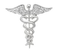 GFM® Caducée - Deux Serpents entrelacés avec des ailes - Broche pour femme - Symbole médical - Broche pour femme - Médecin, infirmière, ambulancier, médecin, étudiant, cadeau de remise de diplôme